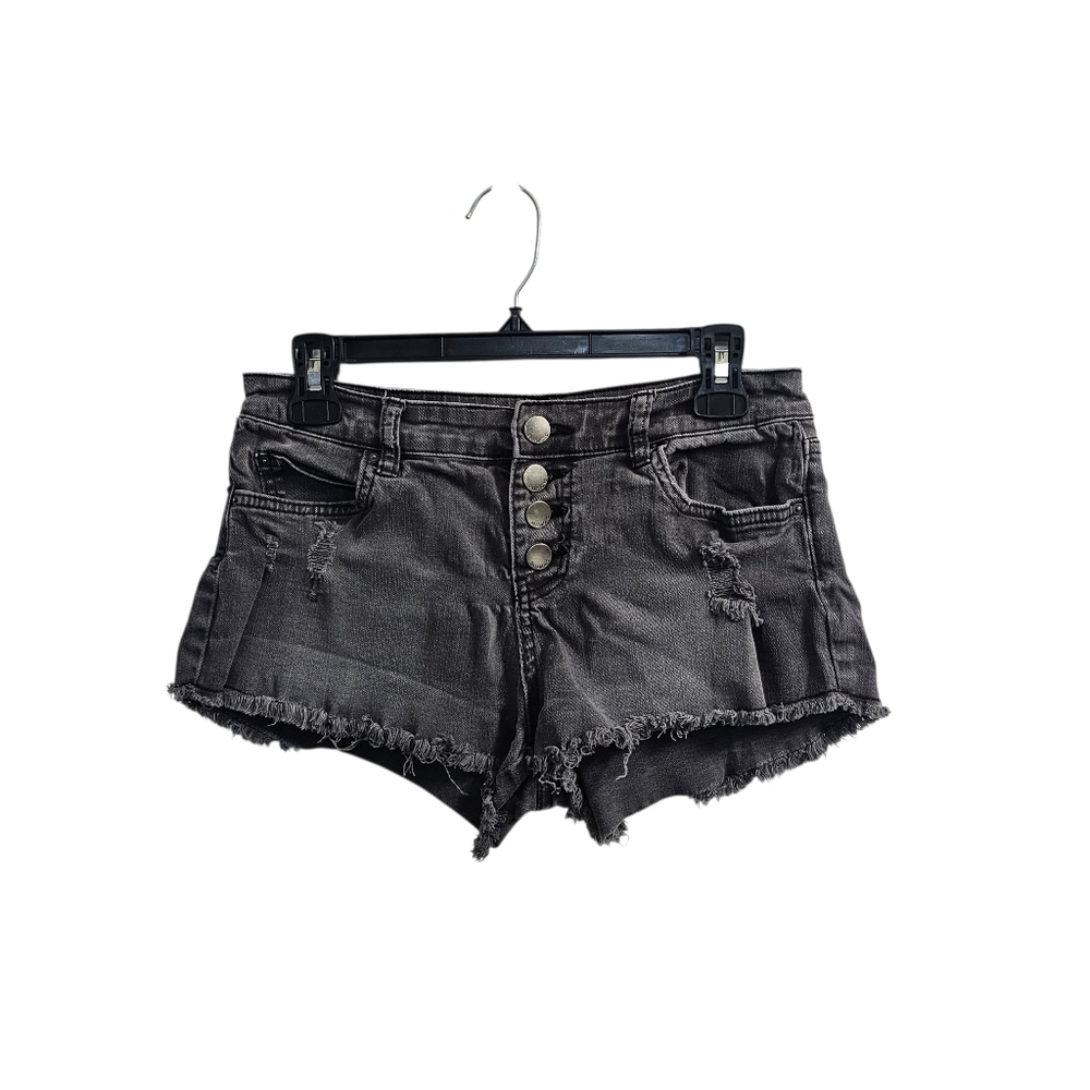 Billabong Grey Black Button Fly Jean Shorts Size 26 Low Rise Distressed FLAW